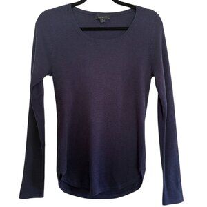 Ann Taylor Basic Navy Wool Blend Scoop Neck Ribbed Long Sleeve Top - Large
